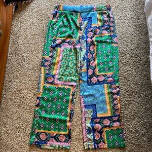 Rachel Zoe Satin Abstract Wide Leg Pants